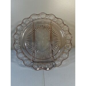 VTG Anchor Hocking LACE EDGE PINK Depression Glass RELISH Appetizer Tray PLATE